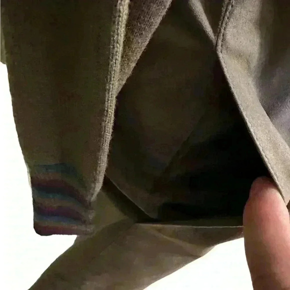 Vintage Ciao Ltd Plaid Sweater Gray Taupe Suede Dress Jacket 2 Piece Set Size 4 - Picture 5 of 16